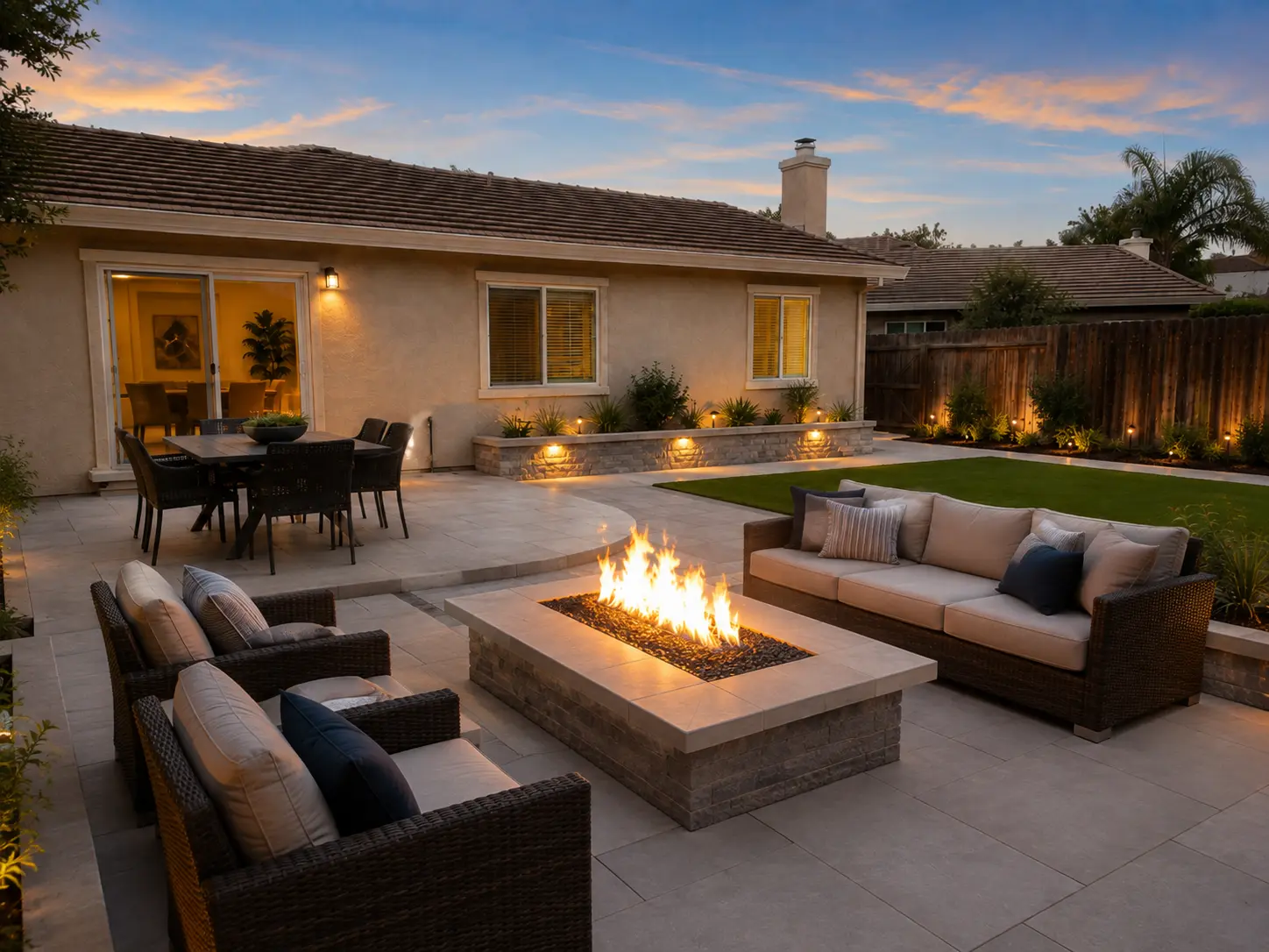 Backyard Paver Patio, Seat Walls & Fire Feature in Studio City