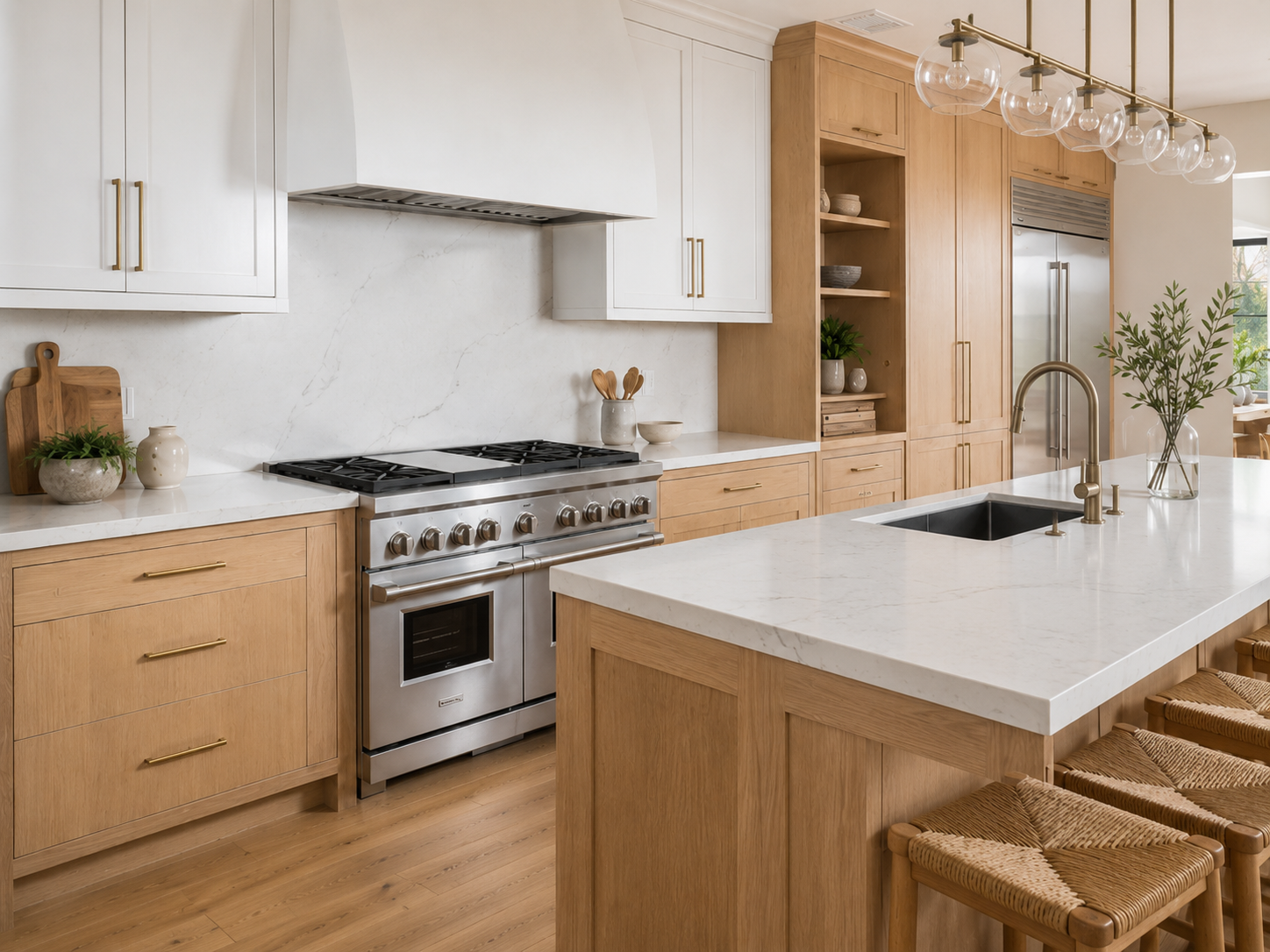 Kitchen countertop and backsplash beside the range