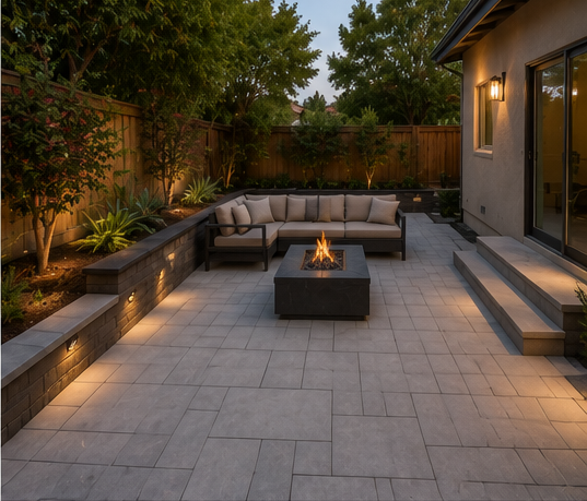 Paver Patio, Outdoor Kitchen & Turf Lawn Backyard in Pasadena