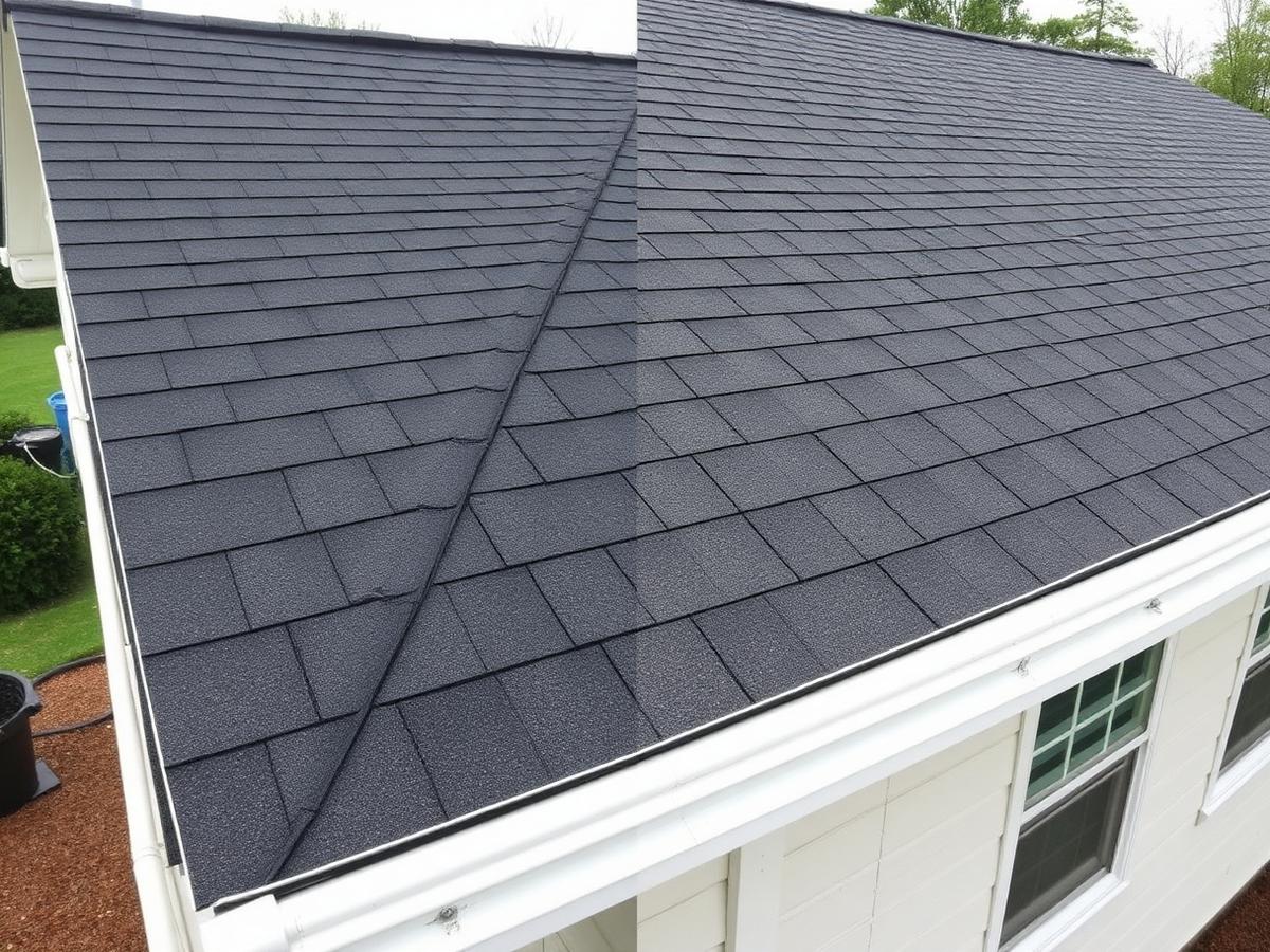 Newly installed charcoal architectural shingle roof after replacement