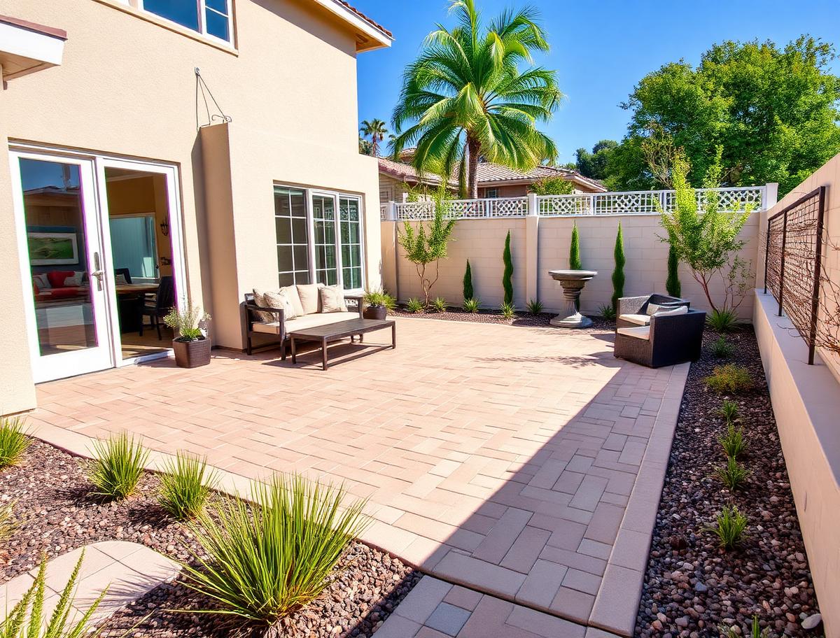 Backyard transformed with new interlocking pavers and outdoor seating
